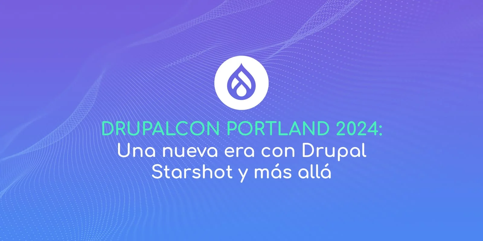 Logotipo de Drupal en fondo azul y morado con texto blanco.